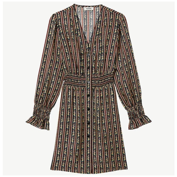 Sandro Karma Printed Mini Floral Button Down Long Sleeve Silk Dress - Picture 3 of 12